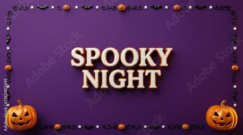 Spooky halloween night with pumpkins and lights