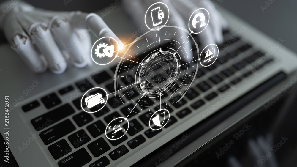 Fototapeta premium AI cybersecurity strategies defend against digital breaches, detect threats, and safeguard assets with adaptive, intelligent protection systems. Entice