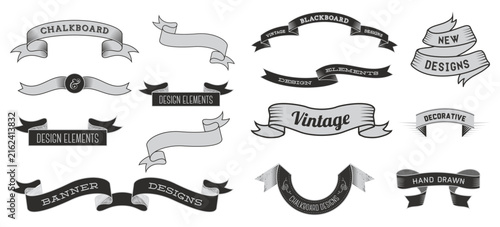 Ribbons collection. Ribbon banner vector art. Set of scroll ribbon, vintage, retro, blackboard, chalkboard