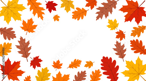 Colorful autumn leaves frame with vibrant red orange and yellow fall foliage for seasonal design Vector