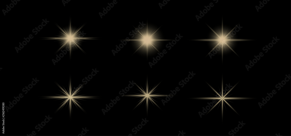 Fototapeta premium Golden Star Sparkle Vector Elements with Lens Flare Light Effects