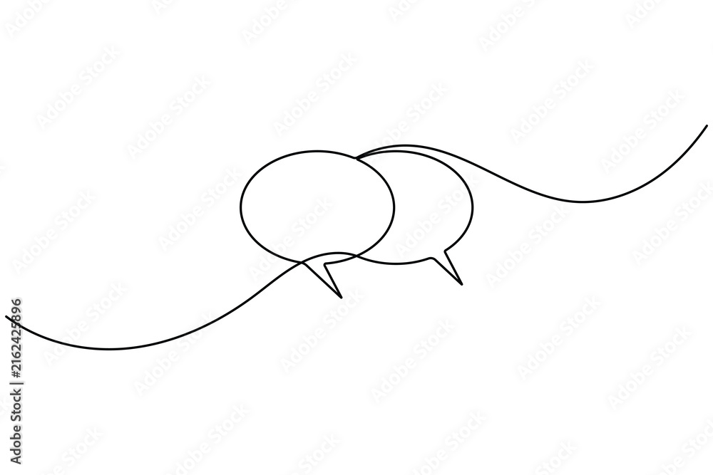 Fototapeta premium Messaging chat speech bubble icon sign continuous one line drawing on white background minimalist single art blank comment reply and saying symbol vector illustration