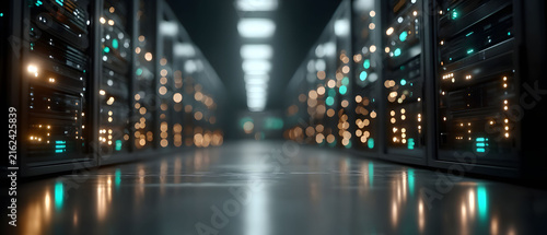 Modern Data Center with Blurred Lights for Cloud Computing and Network Security