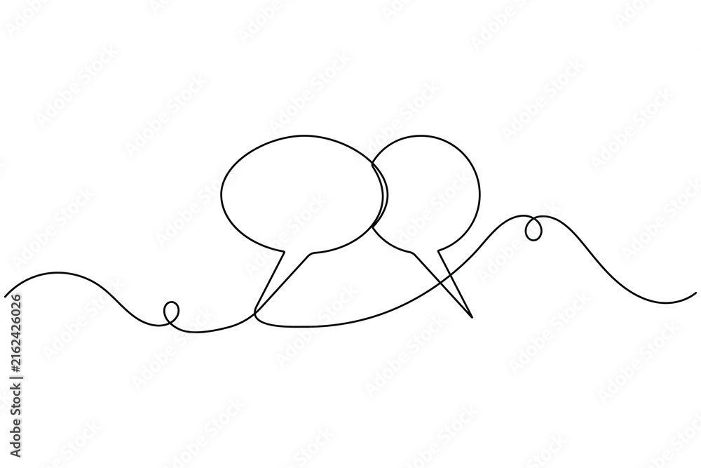 Obraz premium Messaging chat speech bubble icon sign continuous one line drawing on white background minimalist single art blank comment reply and saying symbol vector illustration
