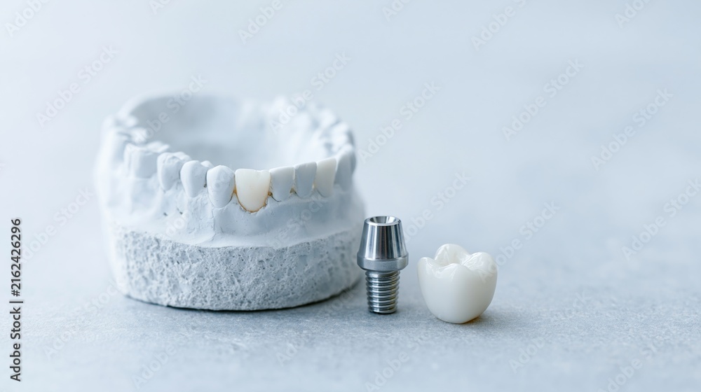 Naklejka premium Dental implant model with crown and abutment