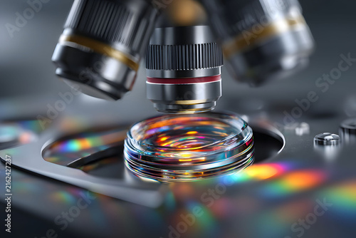 Microscopic Exploration: Vibrant Optics and Prismatic Light Refraction in Scientific Research