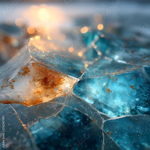 Abstract Blue and Gold Shattered Glass Texture for Creative Design Projects