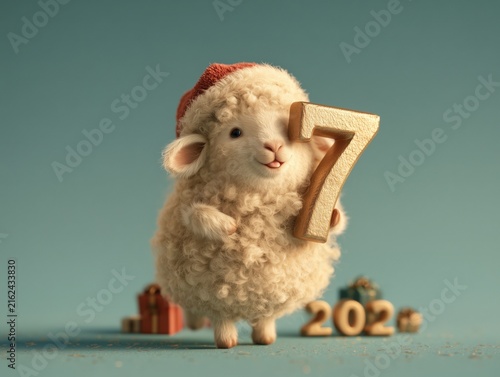 Cute hedgehog wearing a Santa hat beside New Year numbers, playful winter holiday portrait, cheerful animal greeting, Christmas, New Year.
