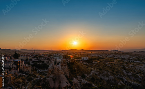 Obraz na płótnie Sunrise over Cappadocia valleys and settlements in Nevsehir, Turkey