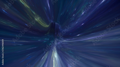 Obraz na plátně Deep space tunnel with glowing cosmic particles and star streaks creating immers