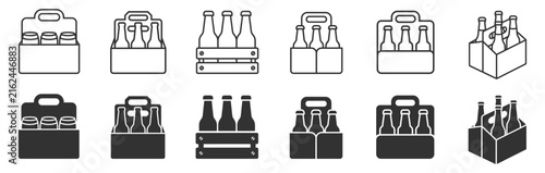 Foto six pack beer bottles carrier icon set in line and solid style on transparent ba