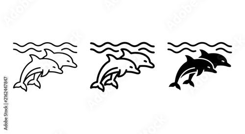 Photography Dolphin Icons Set, Marine Mammal Vector Graphics, Ocean Life Symbols, Underwater
