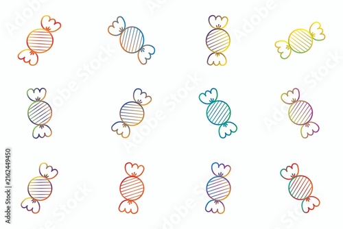 Colorful cartoon candy with bow on white background isolated on white background