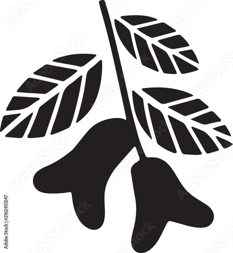 Rose apple silhouette vector icon branch with leaves and tropical fruit and plant stem
