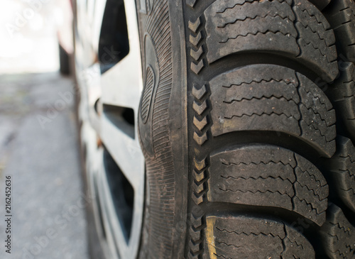 Quadro su tela Dangerous sidewall bulge on a car tire close-up
