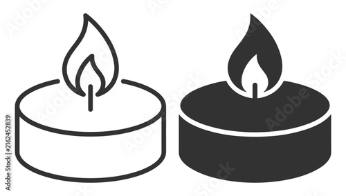 фотографія candle icons set, tealight candle illustrations, simple line and filled design,