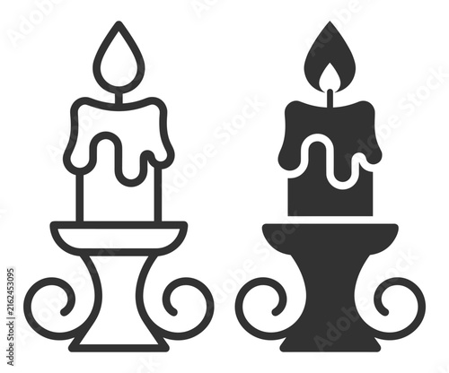 Canvas Print candle and holder icon set wax candle with flame and decorative candleholder ill
