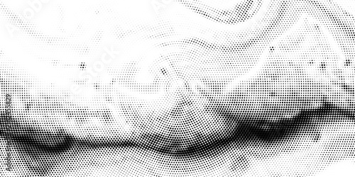 Radial halftone spotted gradient background. Dotted stains concentric texture with fading effect. Black and white circle shade wallpaper. Grunge rough vector. Monochrome geometric backdrop.