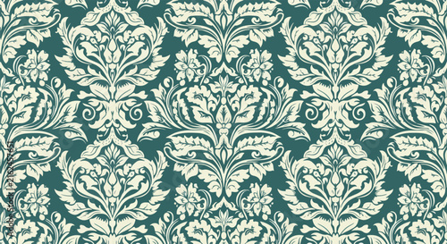 Traditional elegant damask wallpaper with repeating botanical motifs