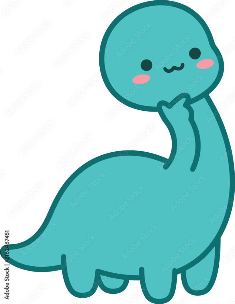 Fototapeta premium Cute cartoon dinosaur character thinking with transparent background
