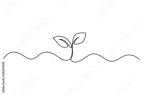 Seedling one line drawing continuous art for organic gardening and ecological brand design