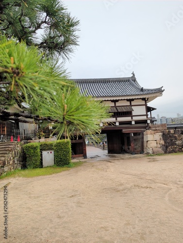 Bild auf Leinwand Hiroshima Castle Traditional Gate with Pine Tree