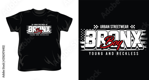 Bronx urban streetwear t-shirt design with american flag element.