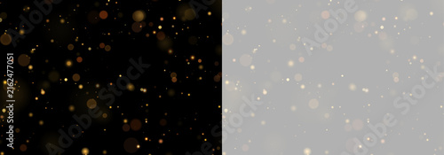 Картината върху платно Scattered warm golden bokeh lights with soft glowing circles on black and transp