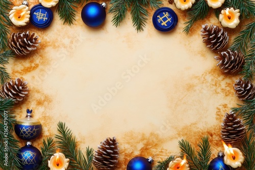 Hanukkah menorah with glowing candles lit against a color background for traditional holiday celebration