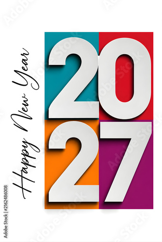 Modern Graphic Happy New Year 2027 Poster with Colorful Grid Layout
