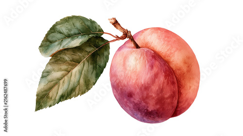 Minimalist Watercolour Peach Fruit Illustration Isolated on Transparent Background