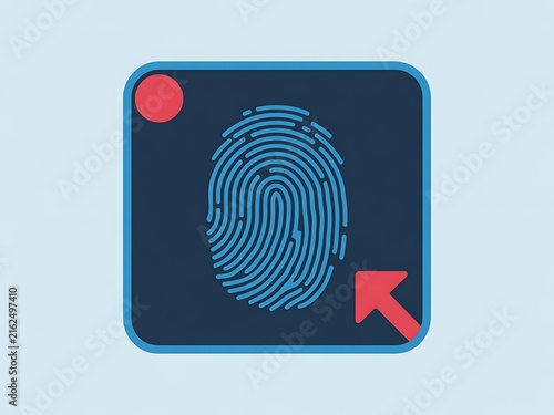 Bright blue human fingerprint enclosed biometric security high resolution picture