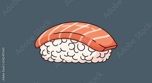 Fresh salmon nigiri sushi piece in flat vector illustration style