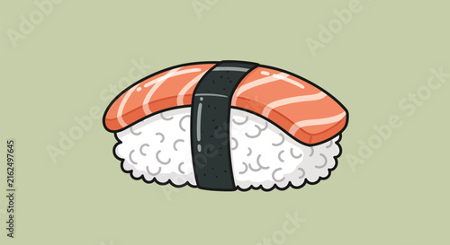 Salmon nigiri sushi piece with seaweed strip isolated vector illustration