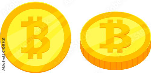 Flat Bitcoin design with 3D texture and light glints.