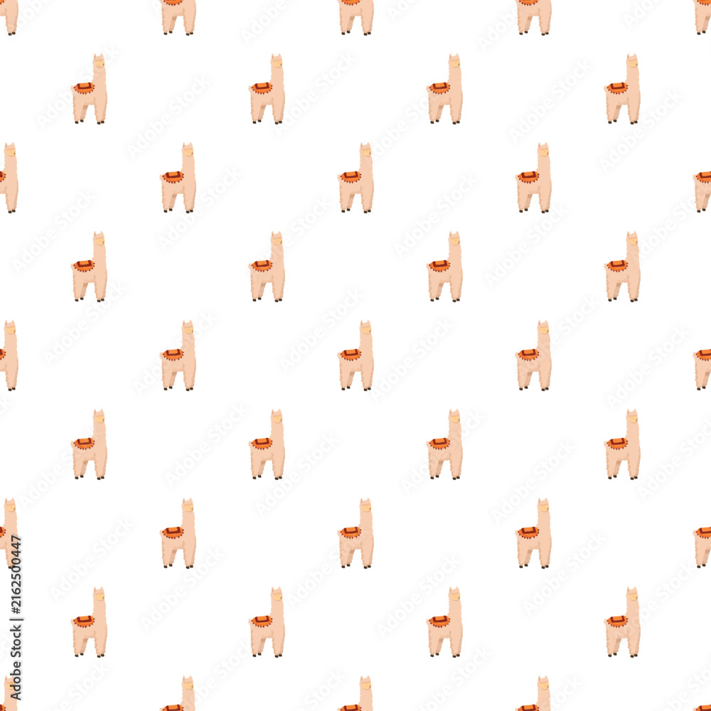 Naklejka premium Little cartoon llamas standing in a cute, hand drawn, seamless, and repeating pattern