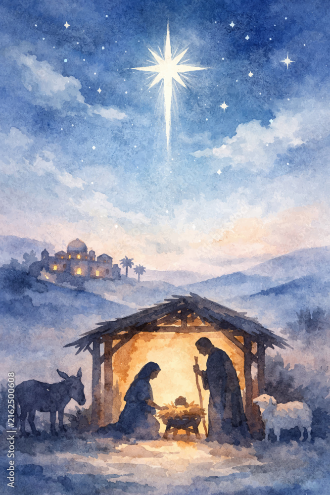 Fototapeta premium watercolor nativity holy night art background