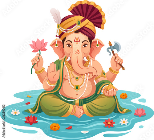 Ganesha on Water Surface Ganpati Visarjan Festival Design