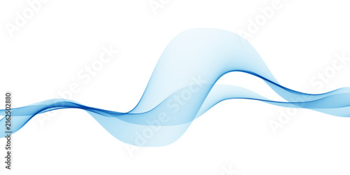 Smooth abstract blue flowing wave with transparent gradient lines on white background, modern design