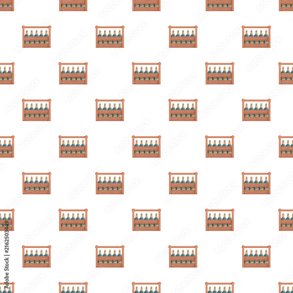 Naklejka premium Repeating pattern of glass wine bottles stored in rustic wooden crates