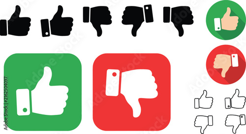 Fotografía Vector icon set of thumbs up and thumbs down hands for approval and rejection