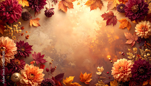 Naklejka 秋の花と紅葉を組み合わせたエレガントなイベント背景