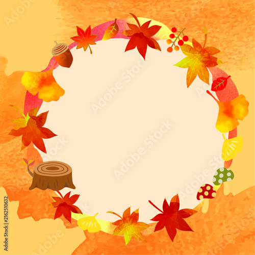 秋　紅葉の水彩背景イラスト