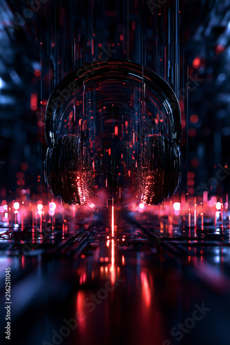 extravagant futuristic headphone music wallpaper design, futuristic neon music background with digital energy, luxurious abstract electronic music wallpaper