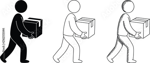 Three people carrying black suitcases, flat woman child de