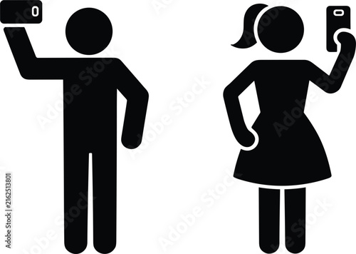 Two black silhouette figures standing side by side, one holding a briefcase standing figures