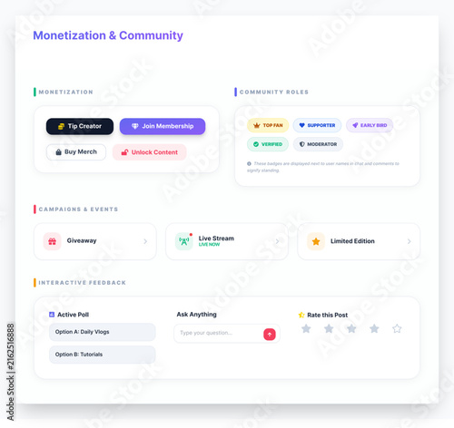 Creator Monetization and Community Engagement UI Dashboard Template