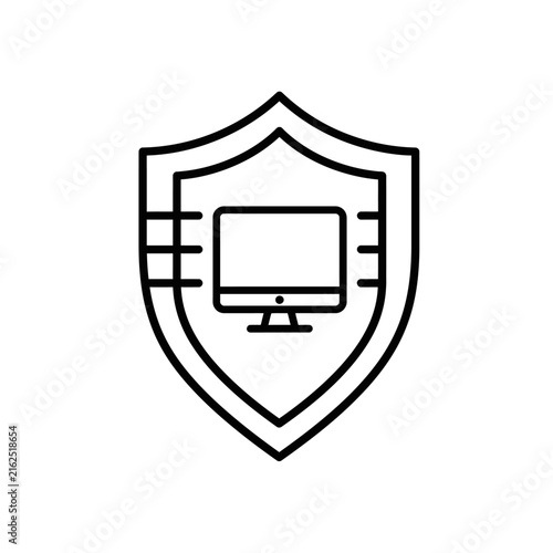 Shield with Computer Screen Cybersecurity and Data Protection Icon.