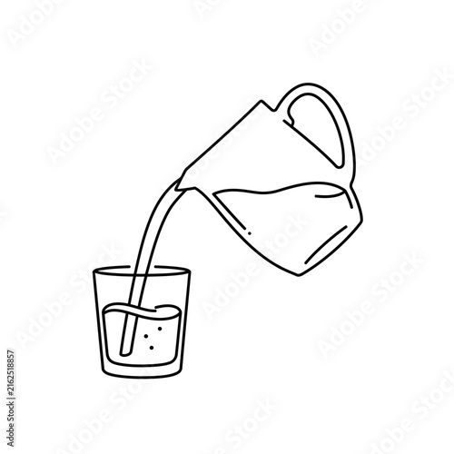 Simple Line Drawing of Water Being Poured From a Pitcher Into a Glass.