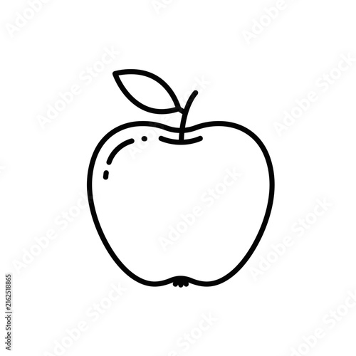 Simple line drawing of an apple with a leaf perfect for design.